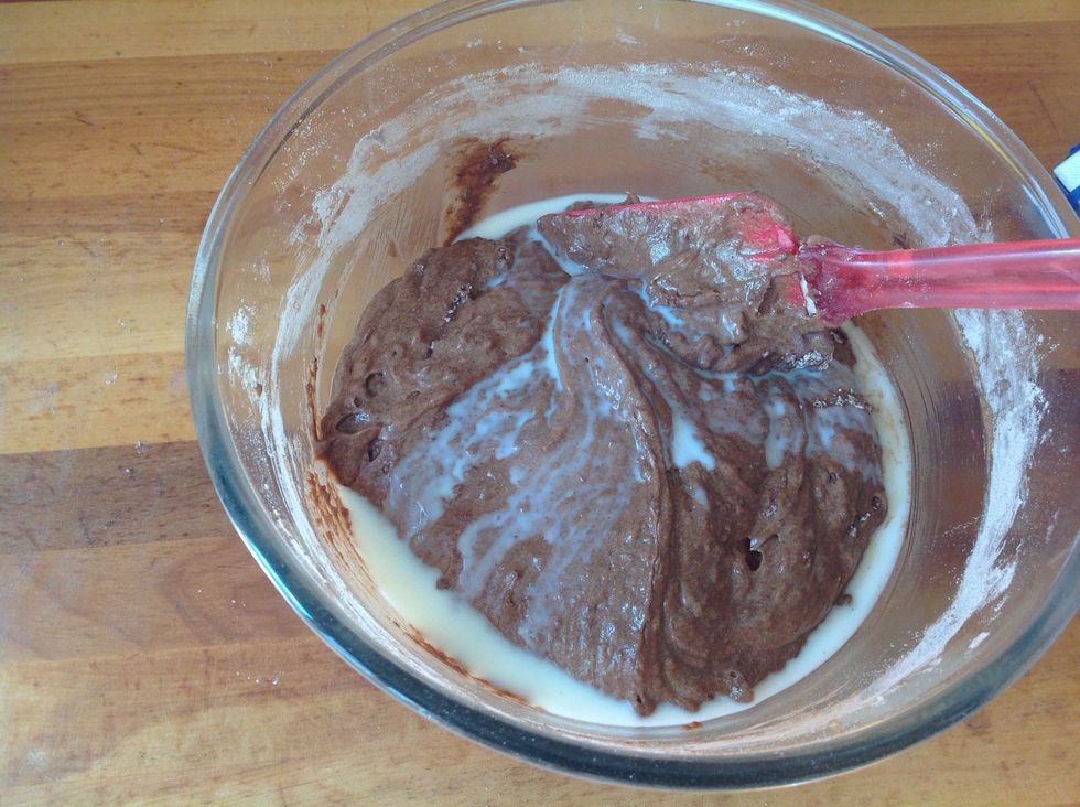 Then fold in the milk