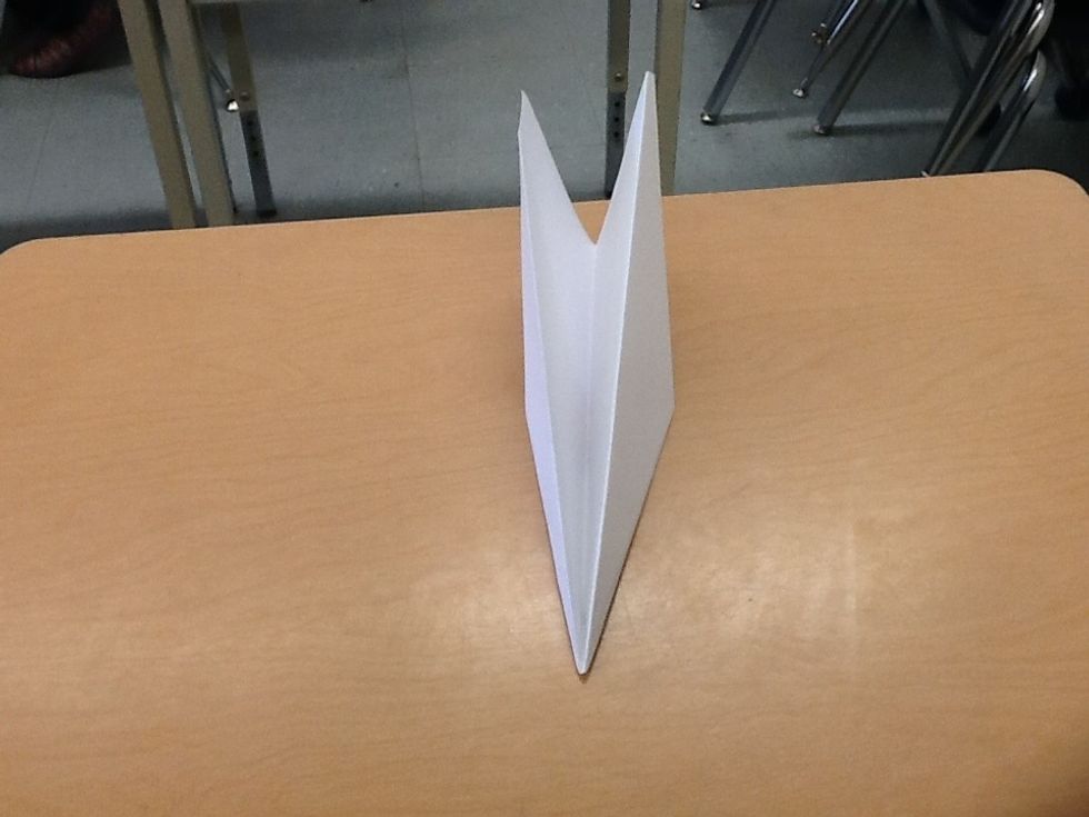 Then fold the paper in half backward. You can stop here and have a bad paper airplane or you can keep going and have a good one.(test it to decide)