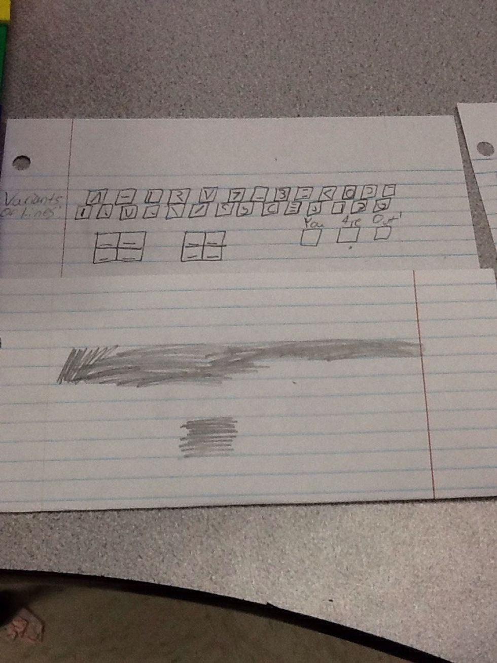 Then, fold the paper to the line and now you should have a flap like shown. After that, on the folded flap, scribble out the letters so they can't be seen by the drawer exactly like shown.