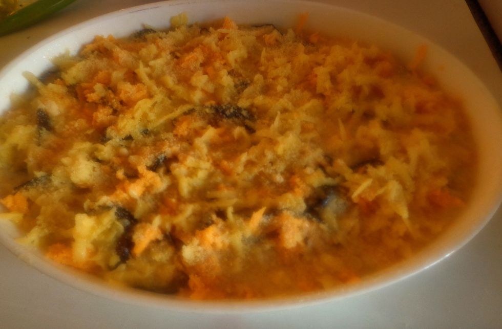 Then for the final touches before going in the oven, add the remaining cheese.