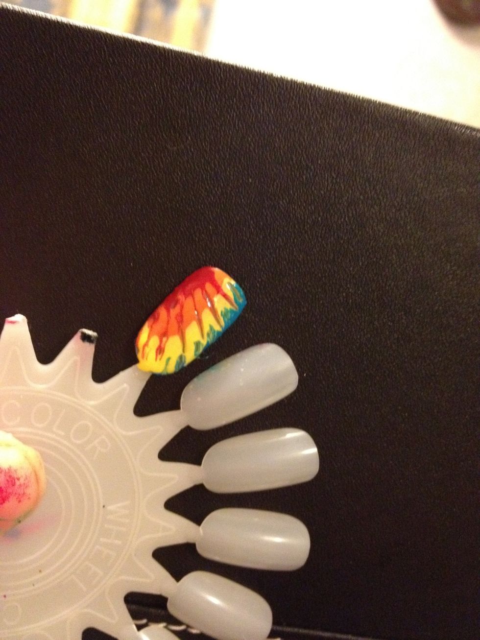 Then from the blue swipe it toward the yellow :) Add a top coat and voila! You have a short simple sweet summer design..