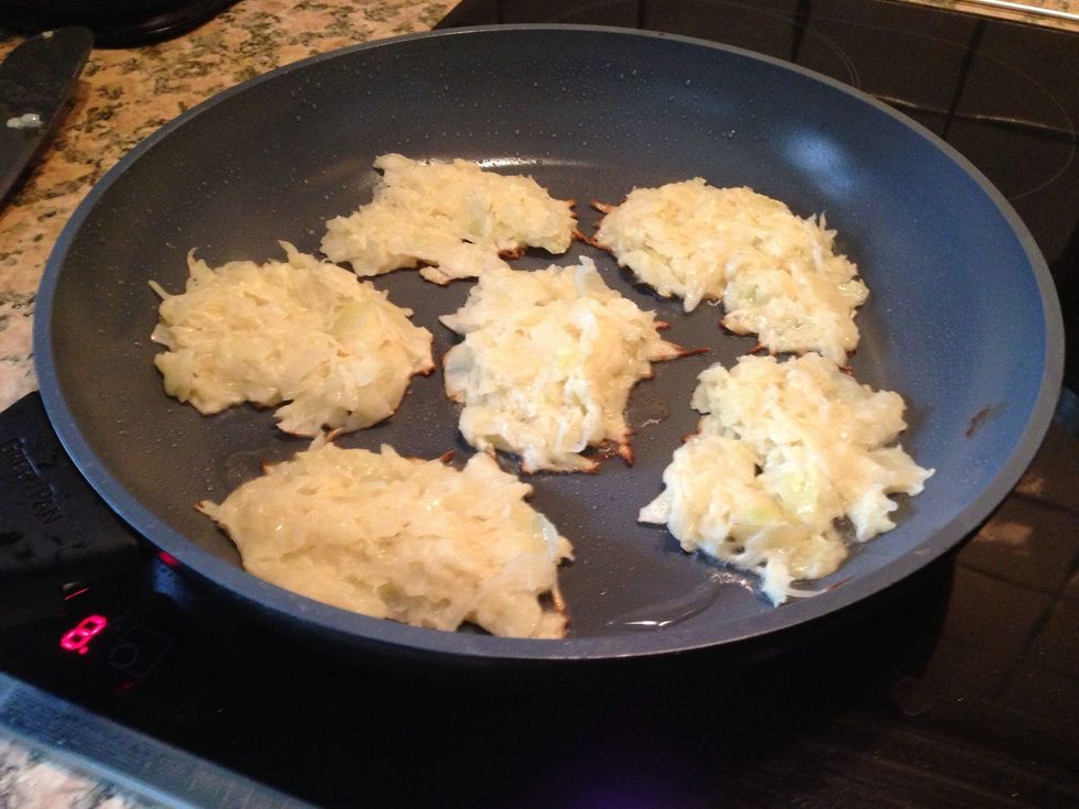 Then fry the both sides of pancakes (I don't know how it is called in Eng, but in Rus it is called cabbage pancakes).