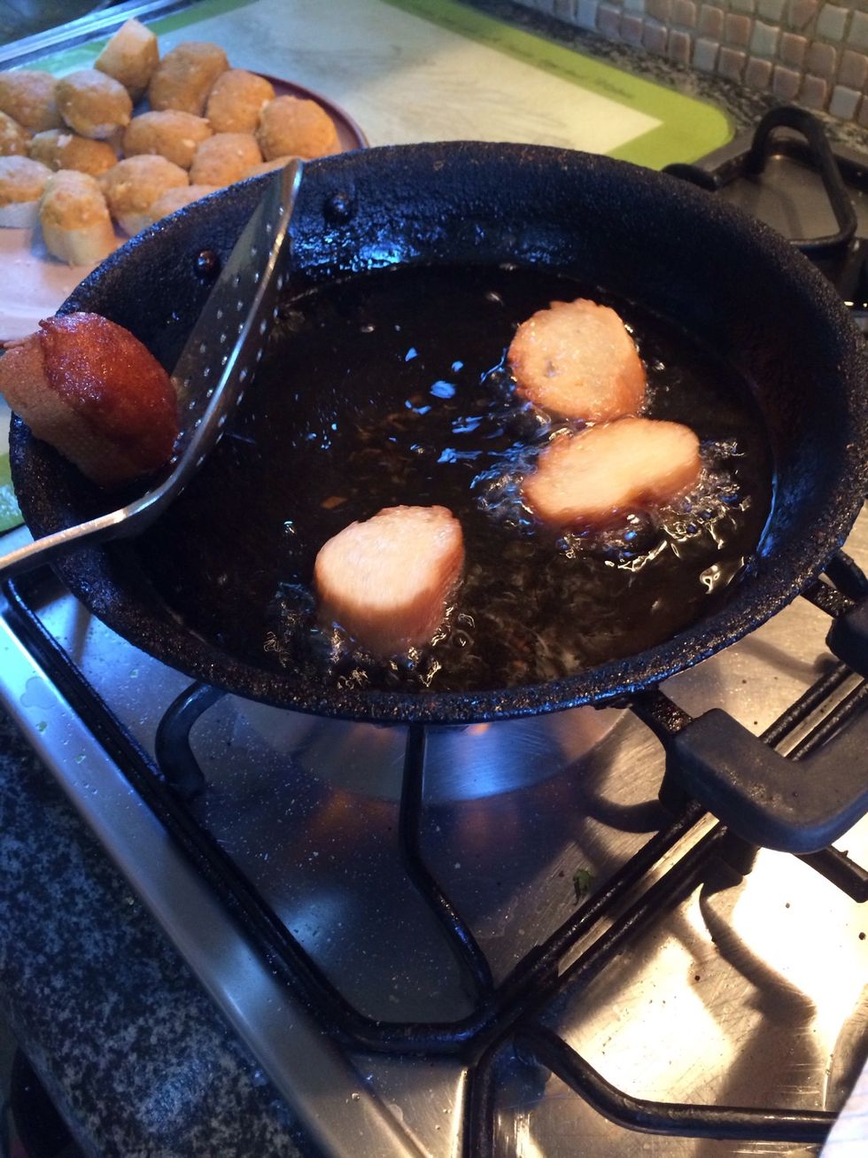 Then fry them until golden brown.