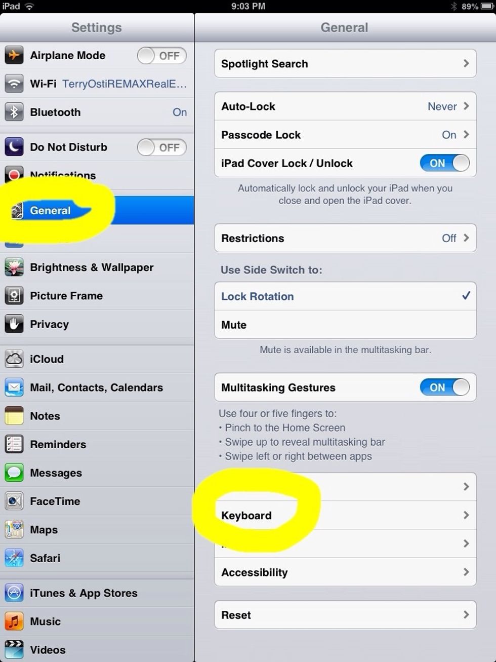 Then general And keyboard. You might have to swipe down in the right hand side to see keyboard.