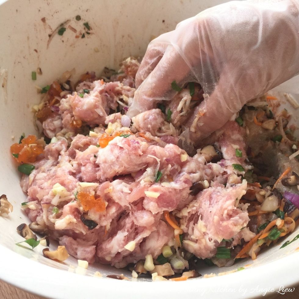 Then gently mix to combine well the meat ingredients by hand. This will prevent over working the meat causing it to be tough.