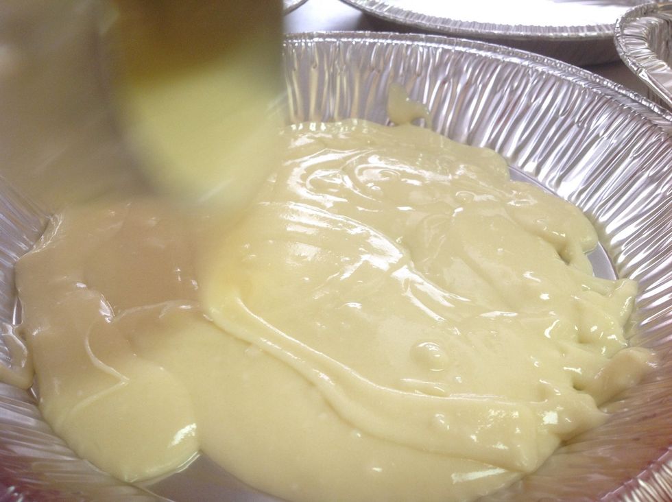 Then get 4 tin foil pans out and put 1 cup of your mix in each one.