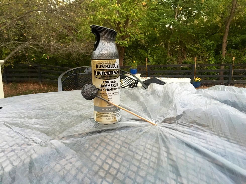 Then get a pencil and put your styrofoam ball on it and spray paint the ball silver.