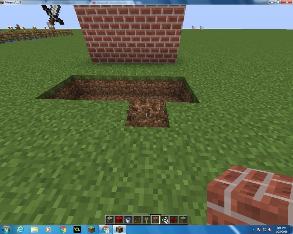 Then go 2 blocks away from the wall and start making another hole that you can land in.