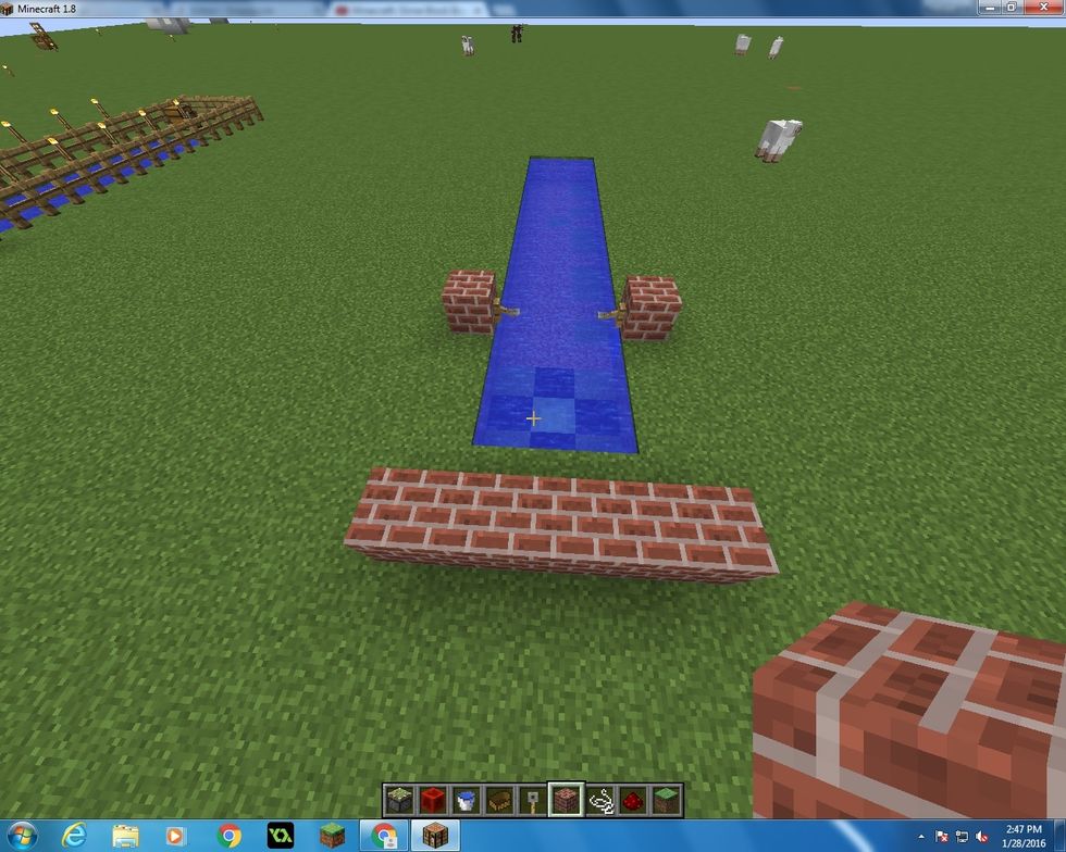 Then go around to the back and place the block of your choice  5 blocks wide.