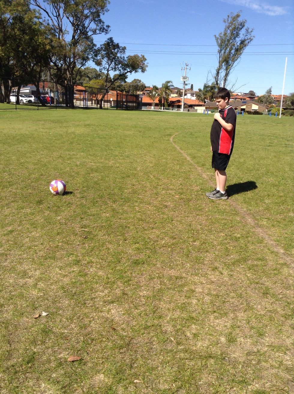 Then go backwards from the ball about 2-3 big steps.