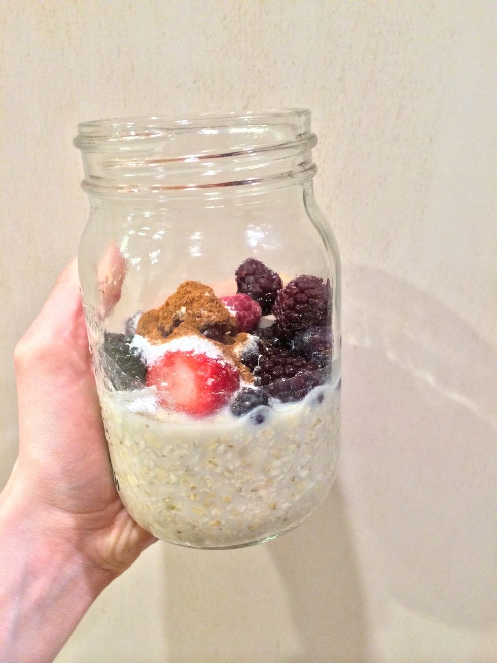 Then go crazy with the toppings! I added a frozen berry mix, stevia for sweetness, and cinnamon. You literally can add anything you want to!