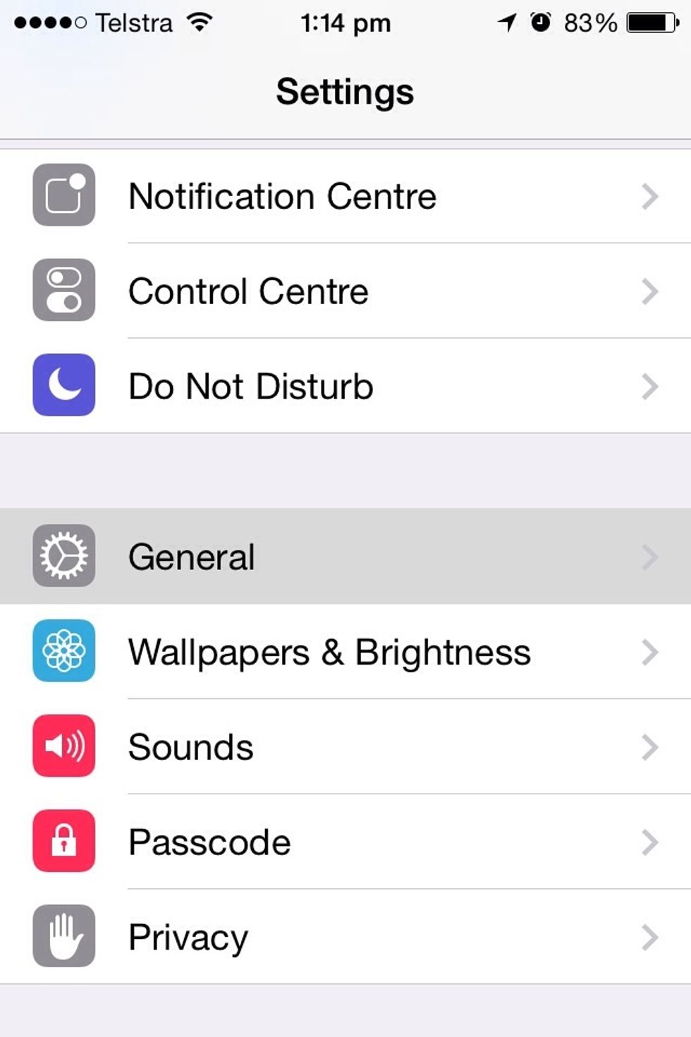 Then, go into "settings" and then into "general"