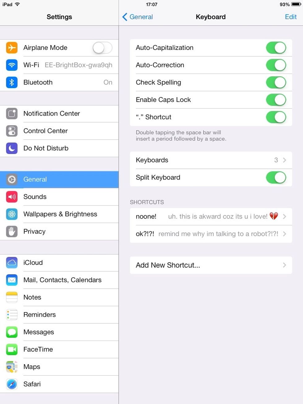 Then go to General then ' add new shortcut'