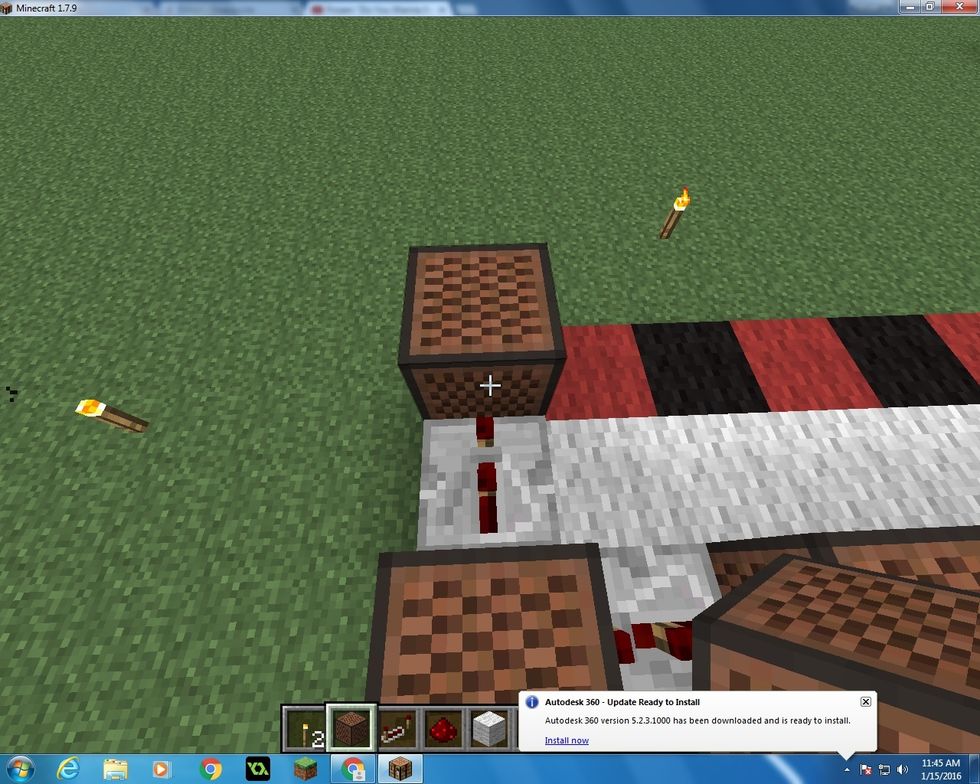Then go up one again and place your Note Block and right click it 18 times.