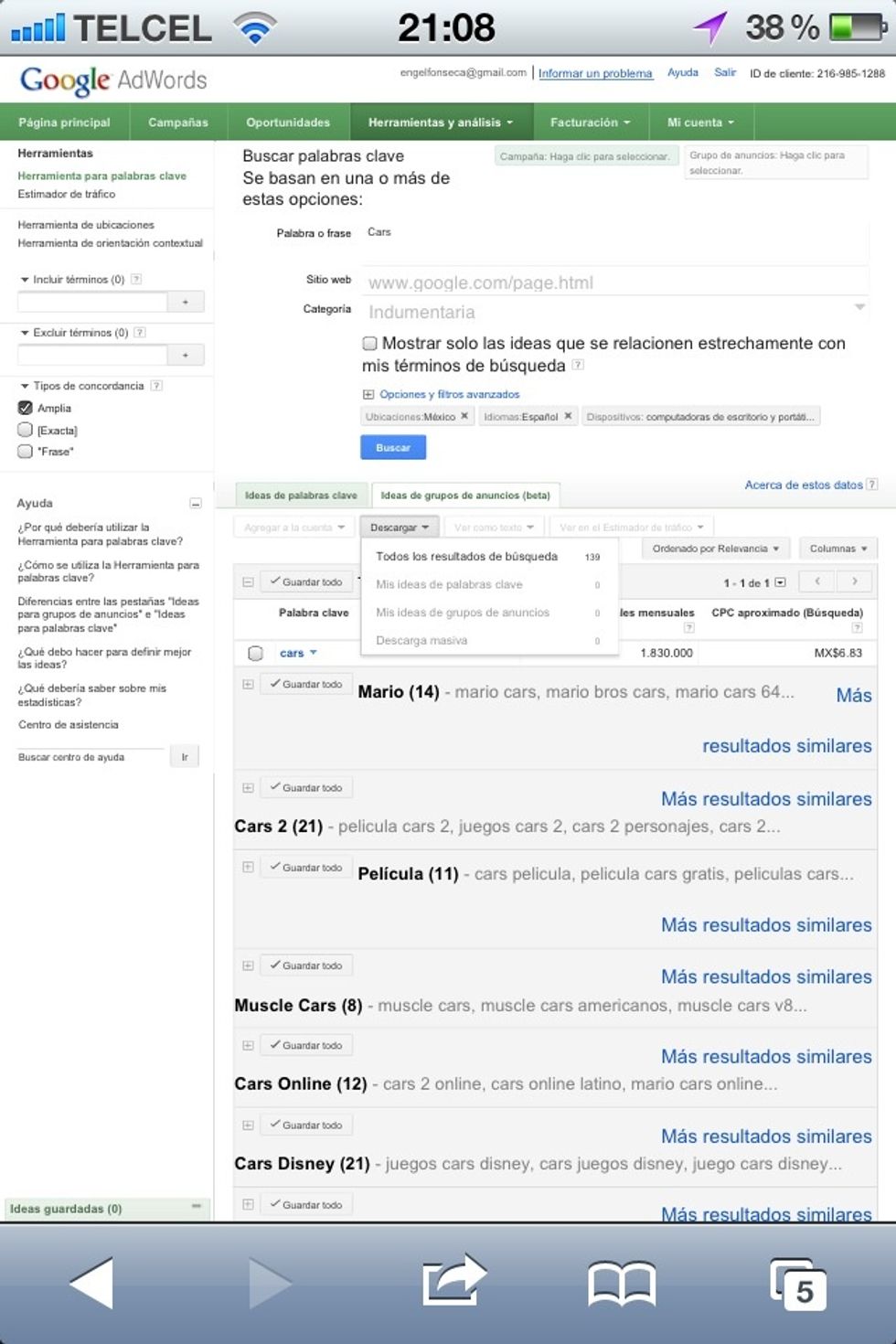 Then Google Adwords will recommend other adwords that can be interesting...
