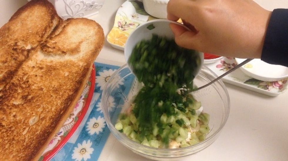 Then green onions, with salt and pepper to your taste.