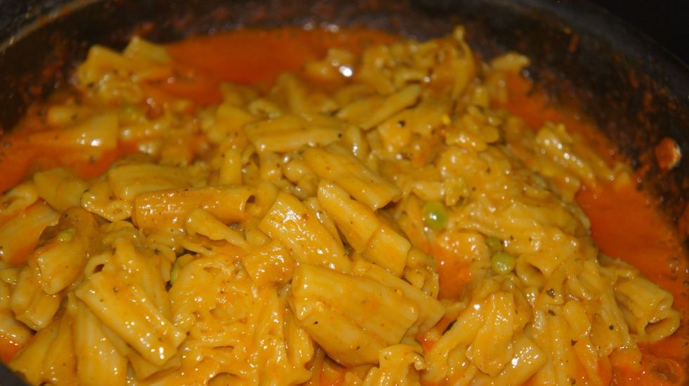 Then half boiled pasta