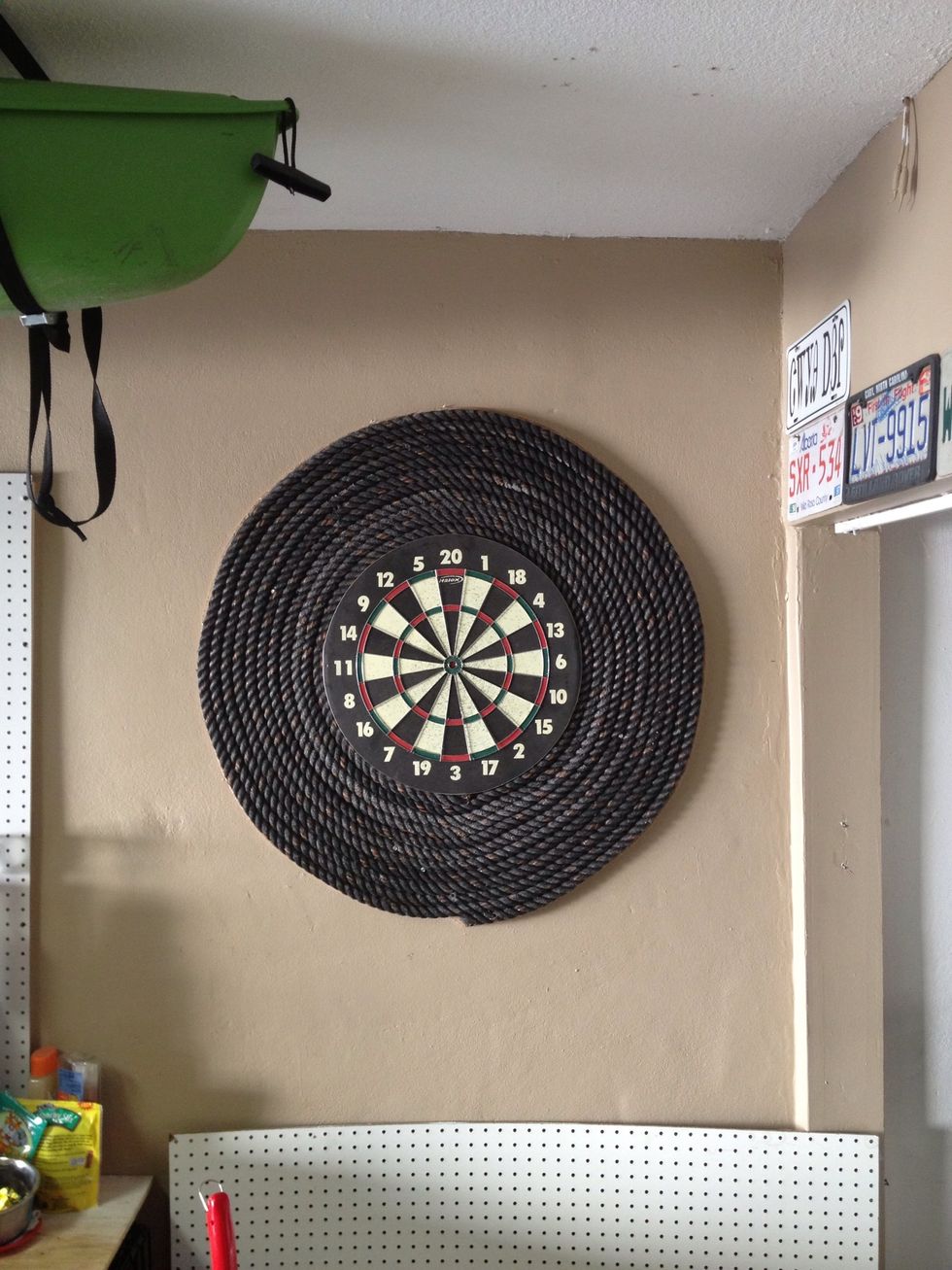 Then hang back up, the center of the dart board should be 5'8" from the ground