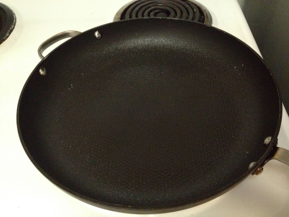Then heat your pan and spray your non-stick oil.