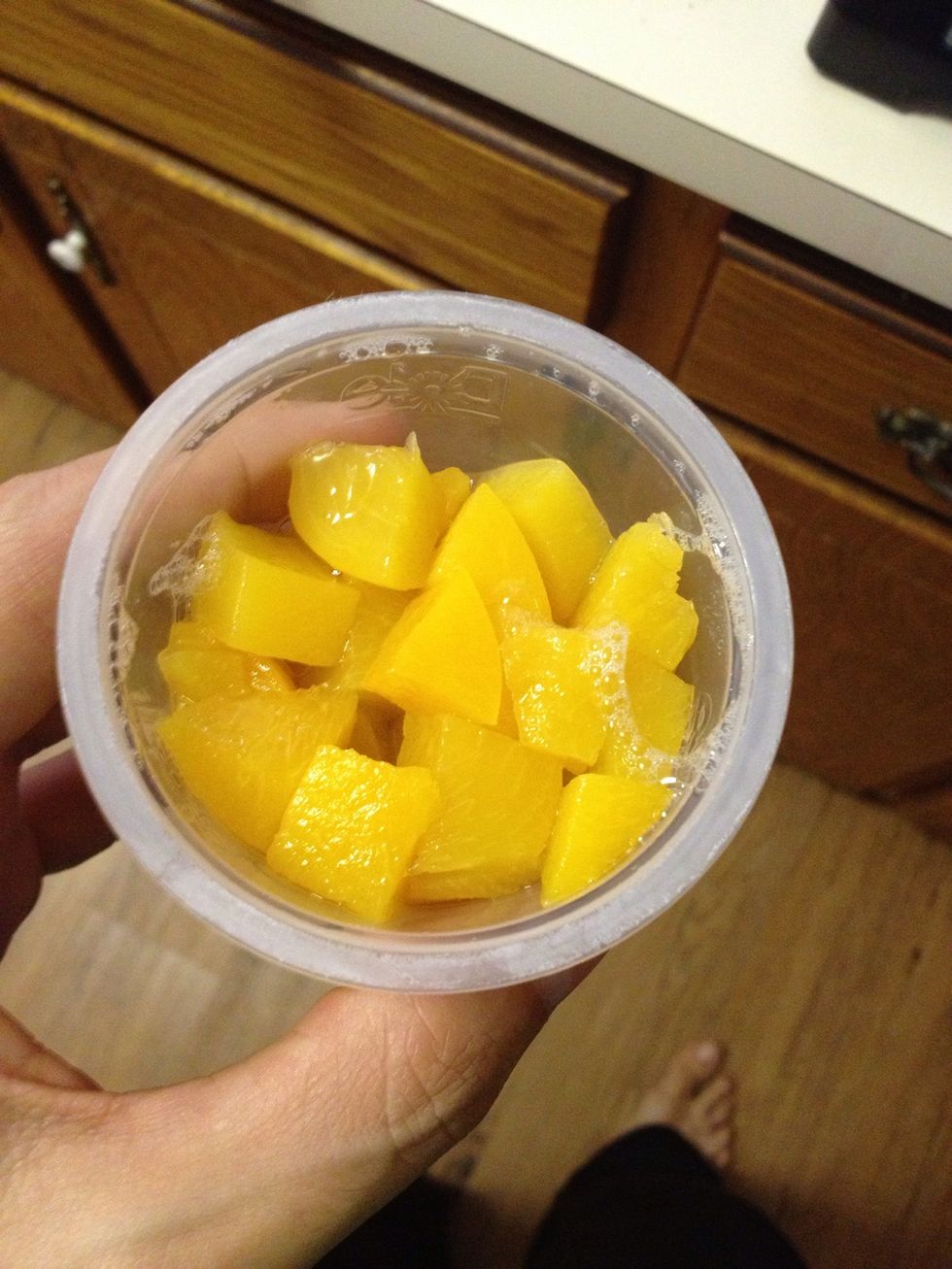 Then I added 2 4oz cups of peaches minus the juice.