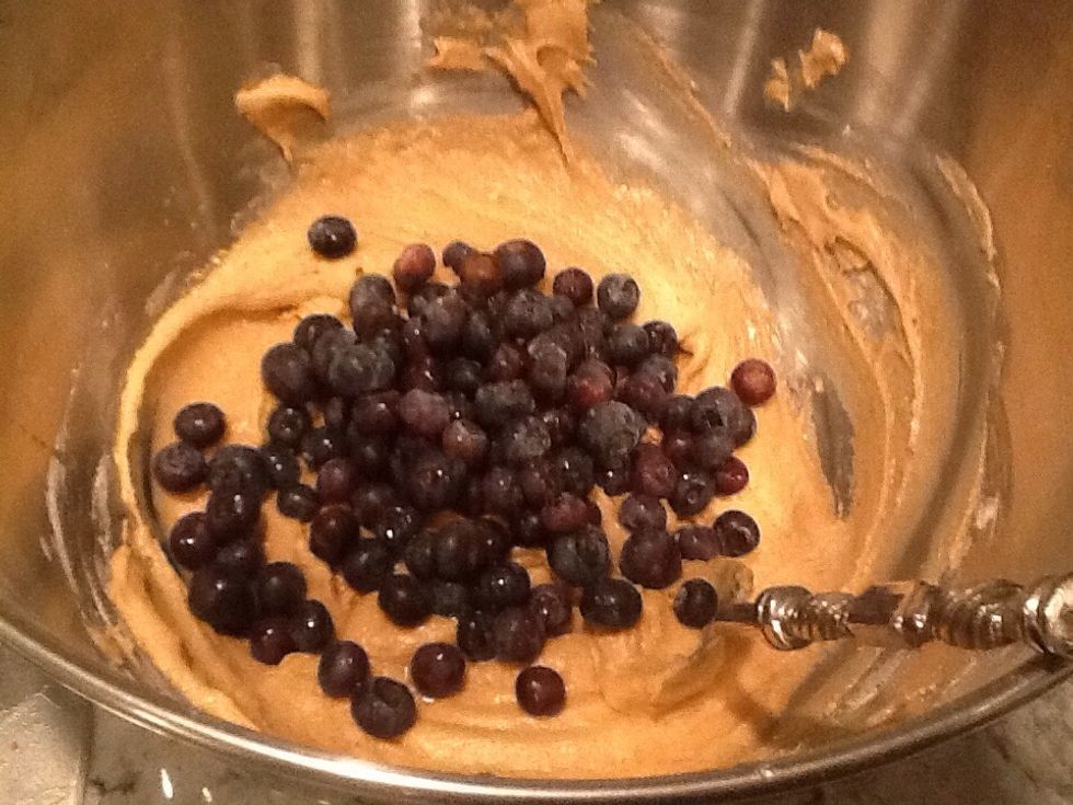 Then I added the 1 1/2 cups of blueberries to the mixture.