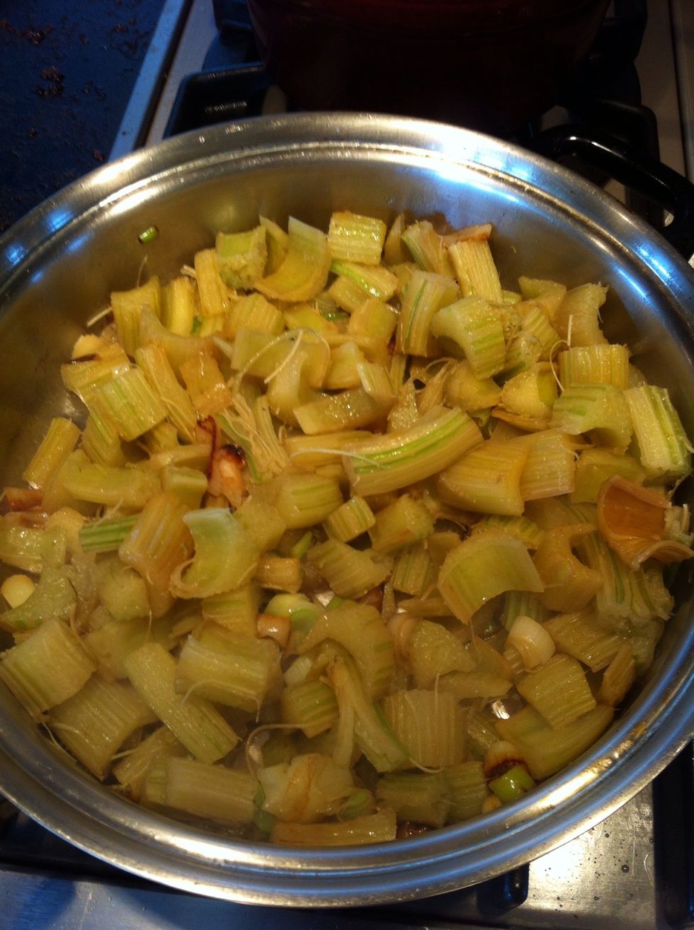 Then I added the cardoons, which were drained.  I cooked them for less than ten minutes.   I wanted them to keep their crunch.