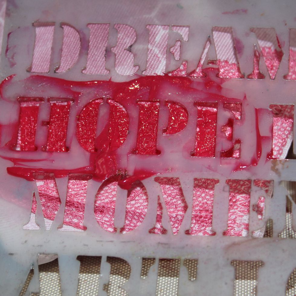 Then I added the word "Hope" using Sorbet in Mi Bella and the Soliloquy Stencil.
