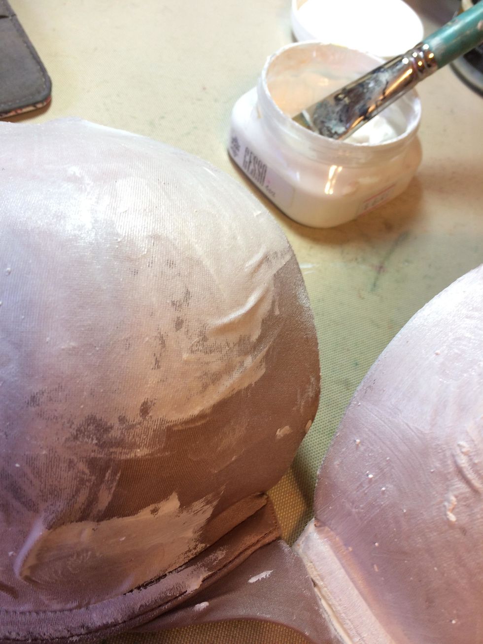 Then, I covered every part of the bra that I intended on painting with gesso.