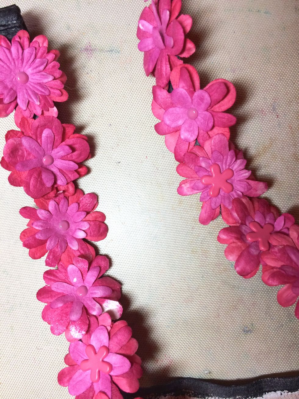 Then, I glued them onto the shoulder straps of the bra.