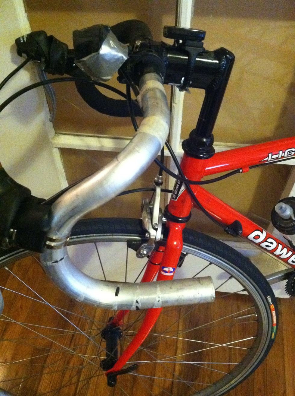 Then I peeled the old tape off. Take note of any tricky ways the old tape goes around your bars.