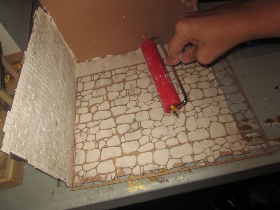 Then I placed my Stone Wall Chipboard Texture Sheet over the moist Paperclay, and ran a Brayer over to "indent" stone into clay. Not good!