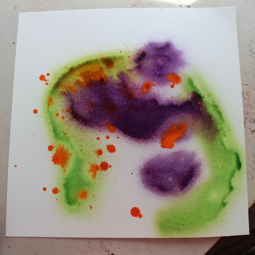 Then I sprayed at close range two more colors, Concord and Granny Smith Apple. Spray so it forms a puddle.