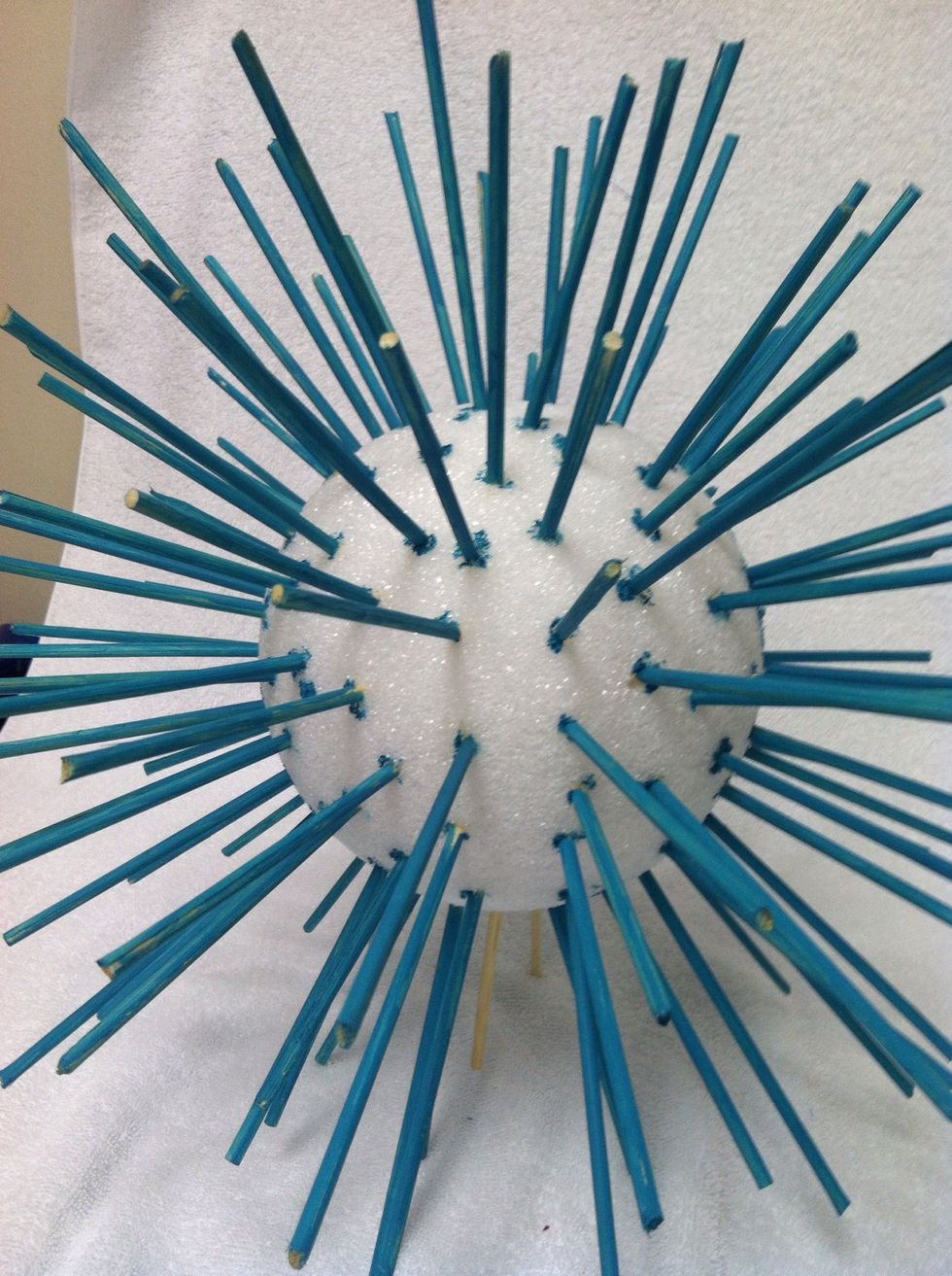 Then I started painting the sticks but quickly realized what a horrible idea it is to paint them after they are lodged in styrofoam...