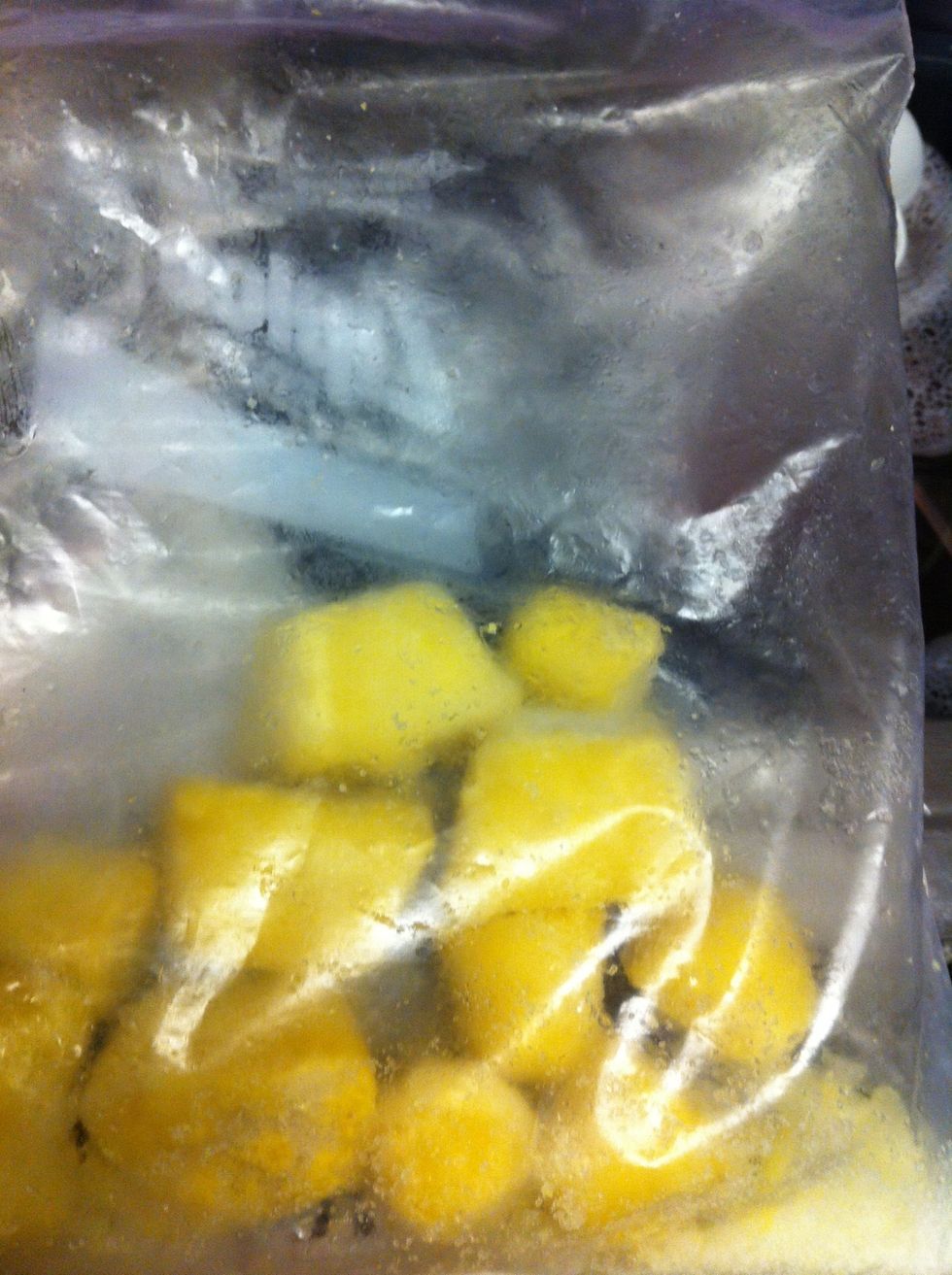 Then I take them out of the ice trays - run little hot water at the back of the trays so the cubes come off easily for storing.