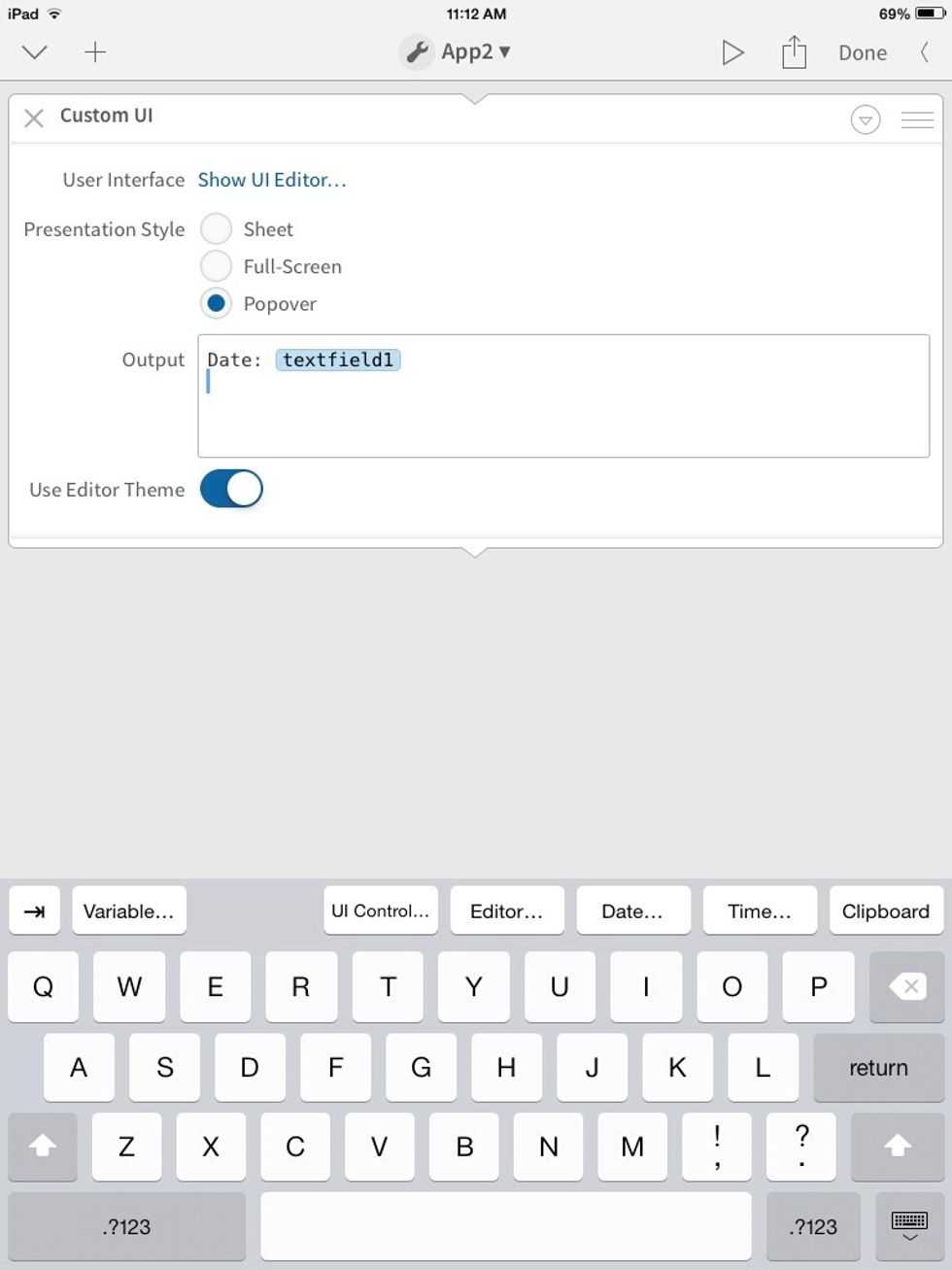 Then I tapped "UI Control" and selected the text field that stores the date!