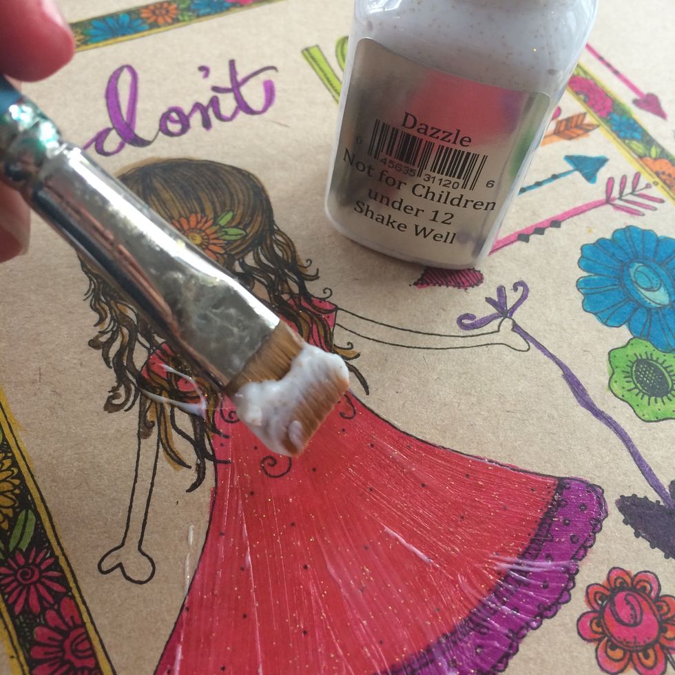 Then I used Art Anthology's Clear Coat in Dazzle. Using a Princeton brush I painted over all the areas that I wanted to protect from the Colorations, which will be my next step.