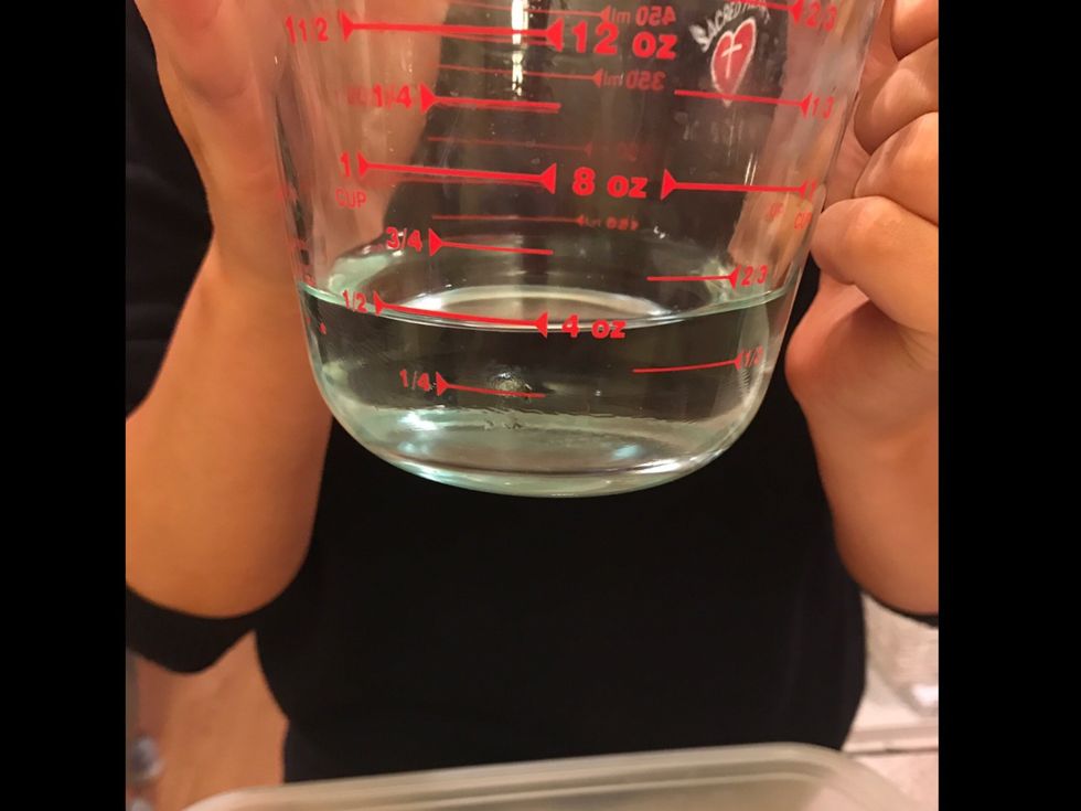 Then in a SEPARATE bowl pour 1/2 cup of room temperature water and 1/6 cup of hot water into the bowl.
