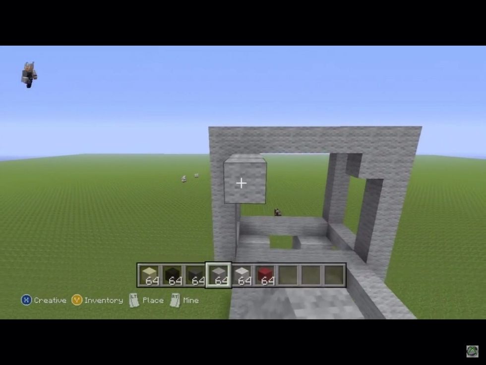 Then in the back at the top corners add a block and start going out by 9 on each side