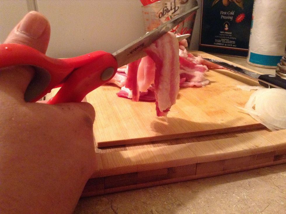 Then into about 4 large pieces (or smaller if you prefer - after a few attempts with a knife, I realized that scissors were a simple, easy alternative!)