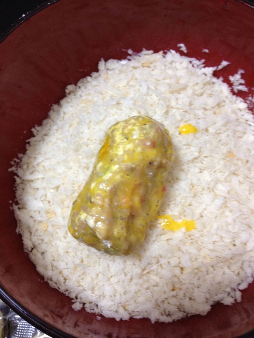 then into bread crumbs bowl.