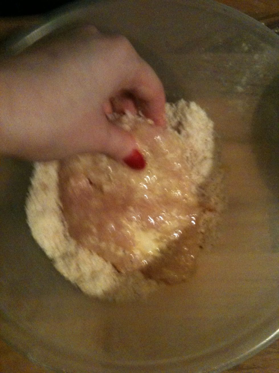 Then into the breadcrumb mix, again make sure it's fully coated!