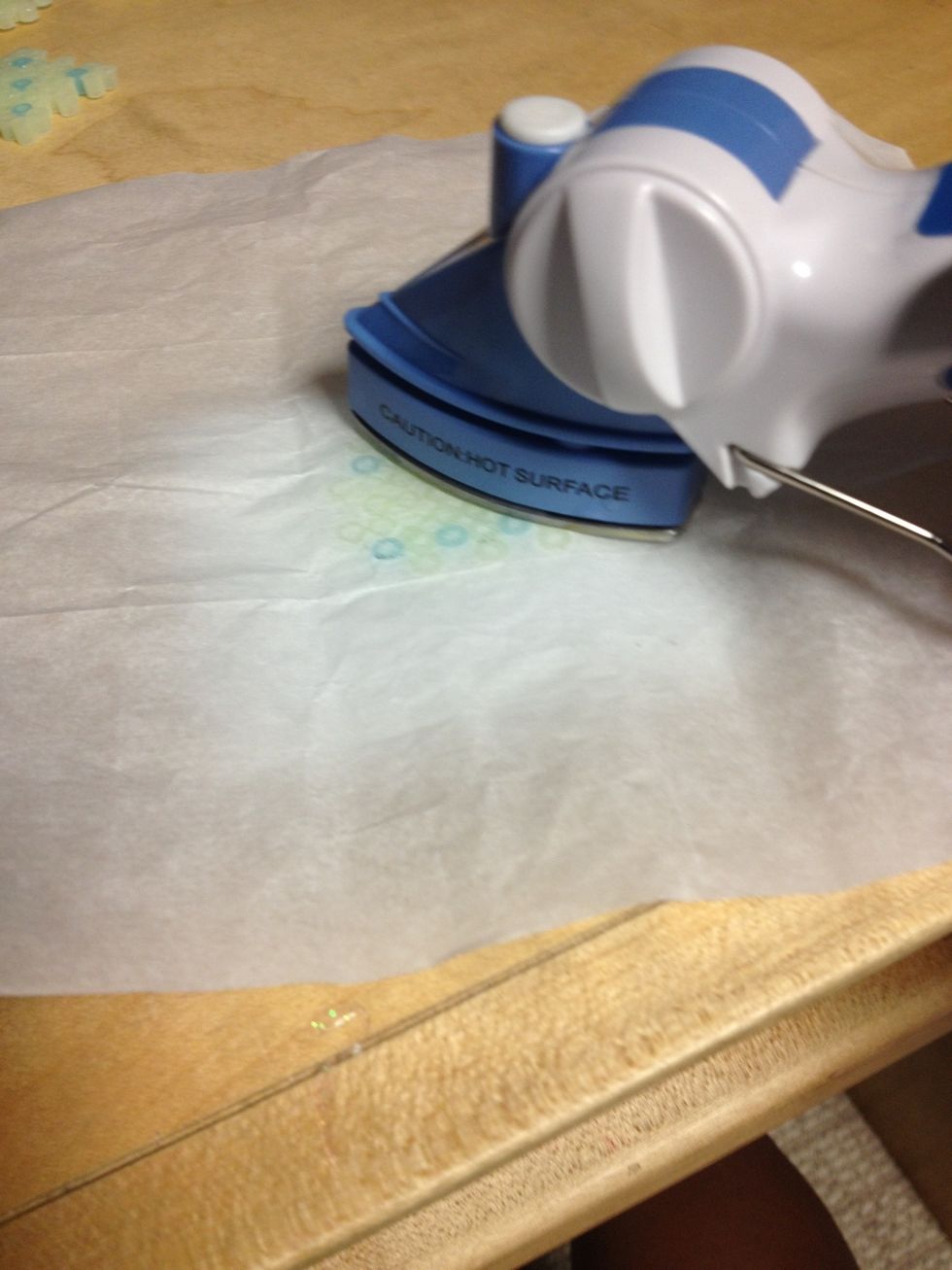 then iron. (make sure it's completely stuck together, also don't iron to much!)