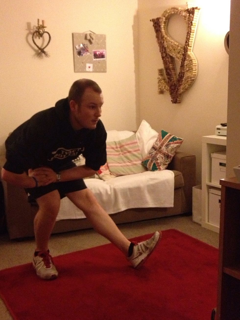 Then keeping one leg straight, bend the other and stick your bum out... Only lean on the bent leg... Pointing your toes towards the ceiling will stretch you further