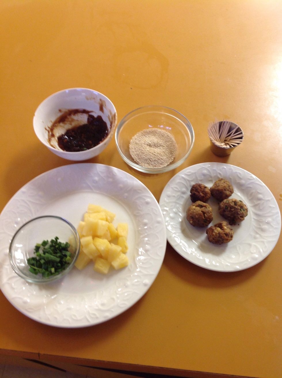 Then lay out all your ingredients to finish your meatballs.