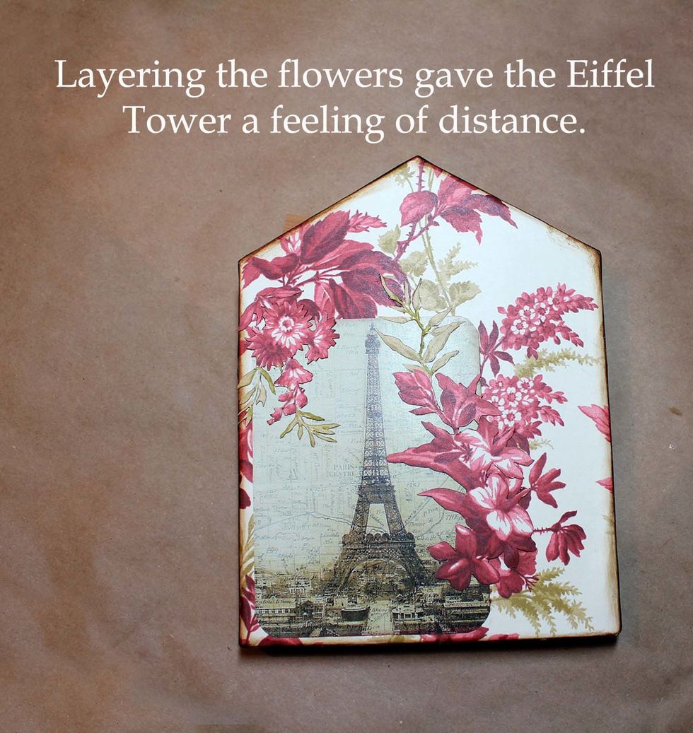 Then layered them over the Eiffel Tower image to create distance.