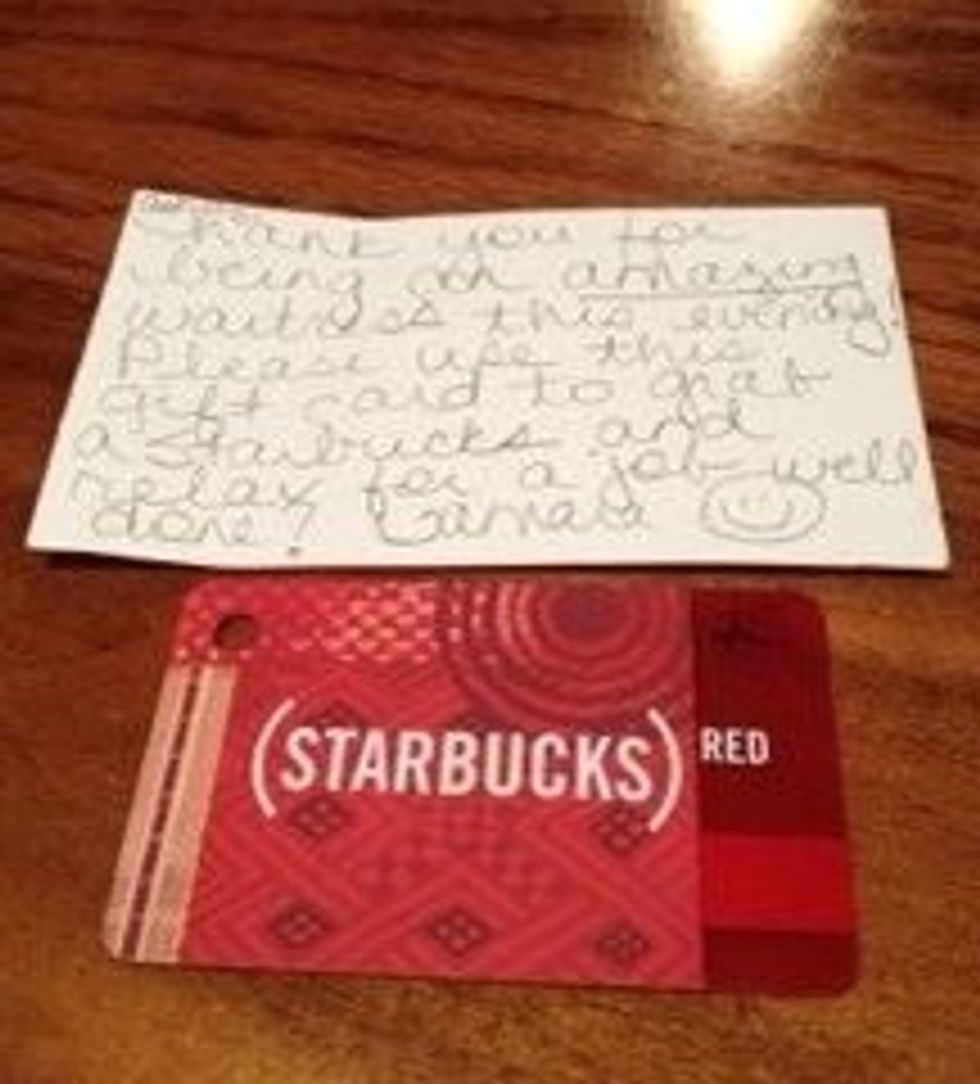 Then leave her an extra large tip or a gift card to show your appreciation.