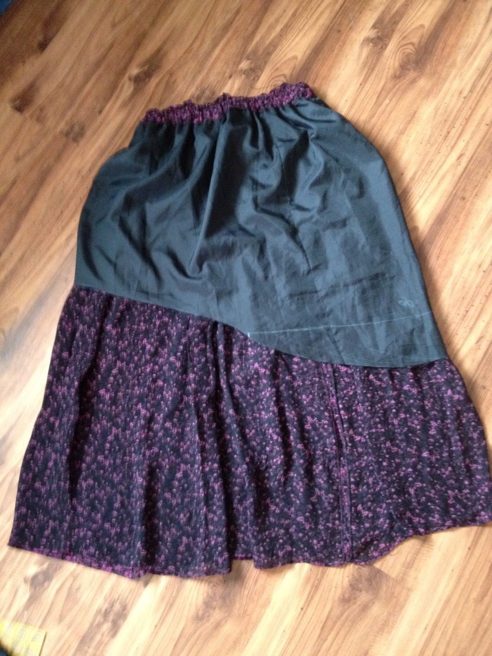 Then letting down the sheer layer. The sheer on this skirt was pleated at the waist so it was a little hard to pin in place. Also not having a body form I improvised.