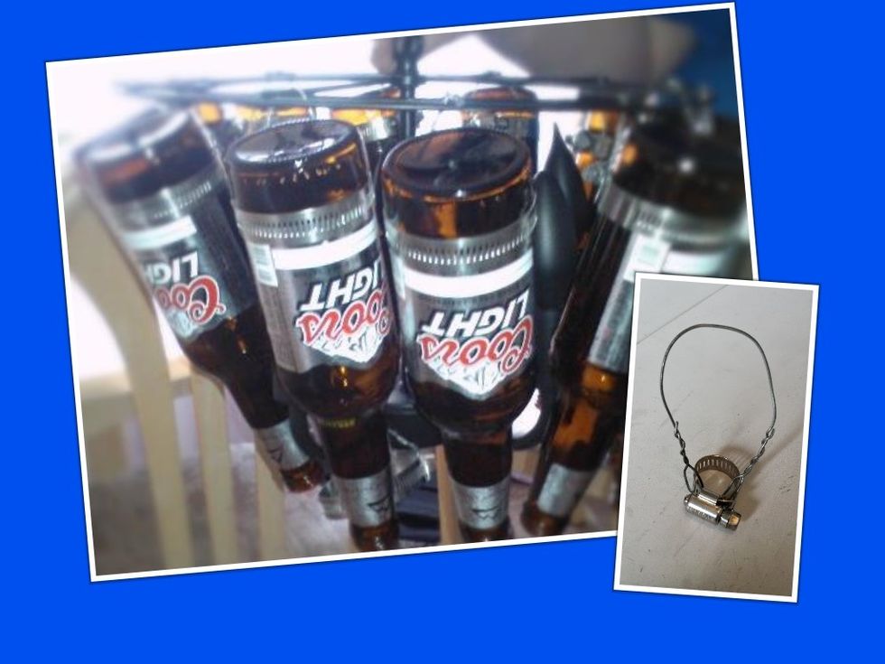 Then loop over chandelier and connect on the other side. Sorry didn't take a picture before actual bottle install.