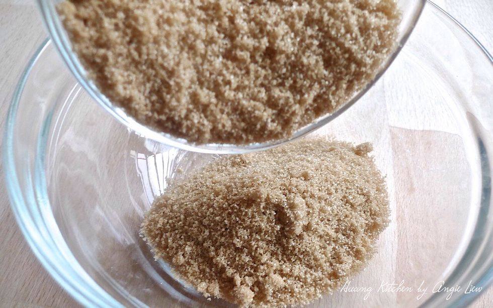 Then make the filling for the rolls. Place 1 cup of brown sugar in a small bowl.