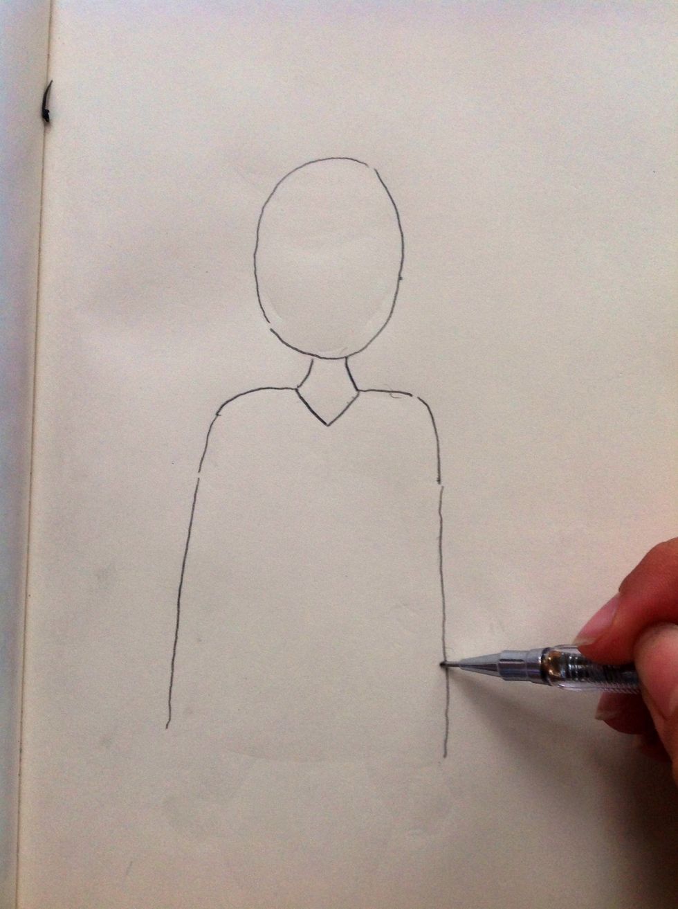 Then make two long lines for the arms......